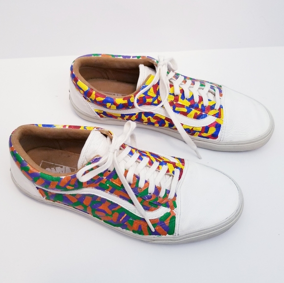 Vans Old Skool Leather Custom Painted Lace Up Sneakers, Size 11 - Picture 8 of 16